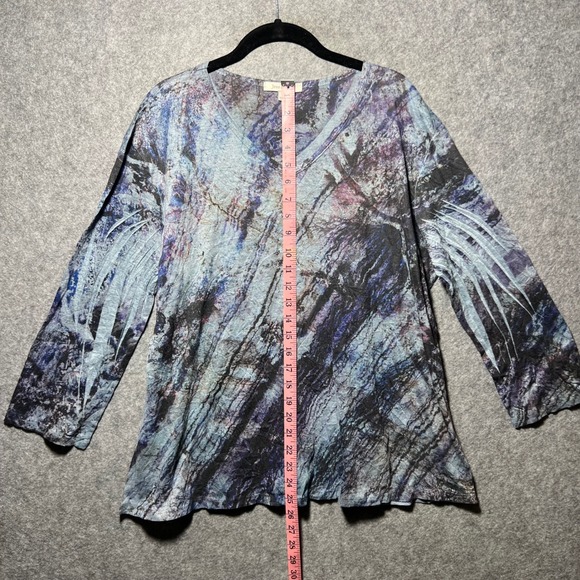 Jess & Jane Abstract Print V Neck Long Sleeve Tunic Top Women's Size L Blue - Picture 3 of 6
